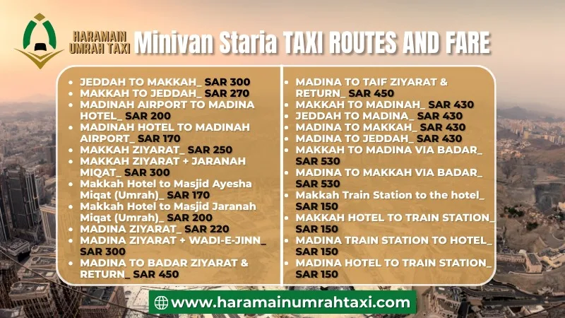 minivan staria taxi service in makkah madinah and jeddah routes and fares
